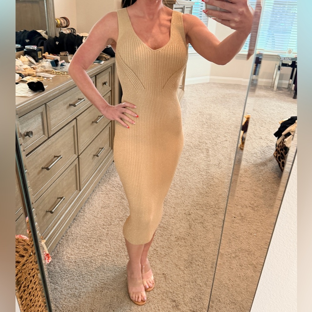 MICHAEL Michael Kors Gold / Khaki Sleeveless Knit Midi Dress